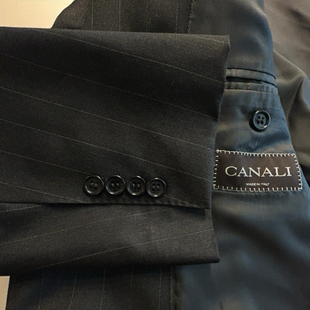 Men's Canali Blazer US 44L‎ / EU 54L Pinstripe 2-Button 100% Wool Made in Italy